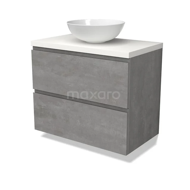 Modulo Plato Vanity units for countertop basin | 80 cm Light grey concrete Handle-less front Matte white worktop 2 Stacked drawers BMK17-02854