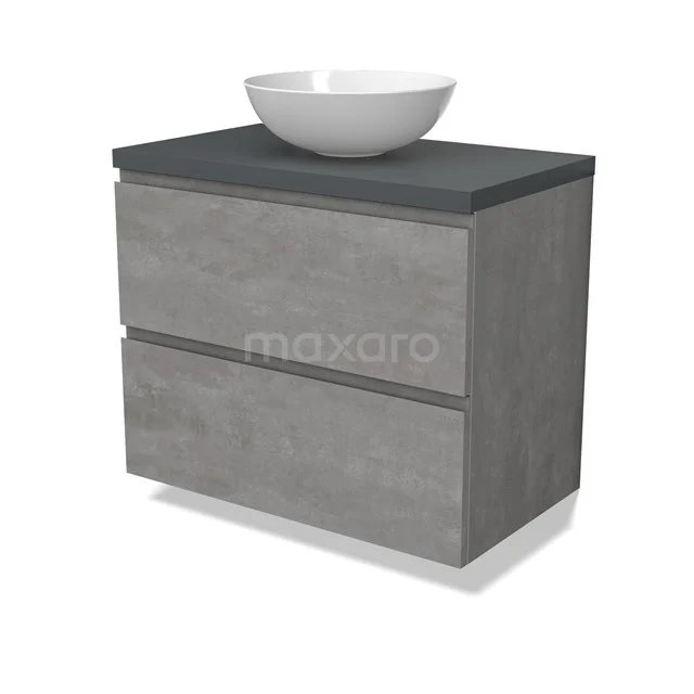 Modulo Plato Vanity units for countertop basin | 80 cm Light grey concrete Handle-less front Dark grey worktop 2 Stacked drawers BMK17-02855