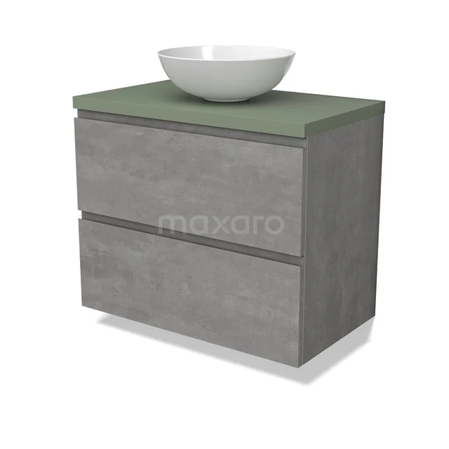 Modulo Plato Vanity units for countertop basin | 80 cm Light grey concrete Handle-less front Sage green worktop 2 Stacked drawers BMK17-02857