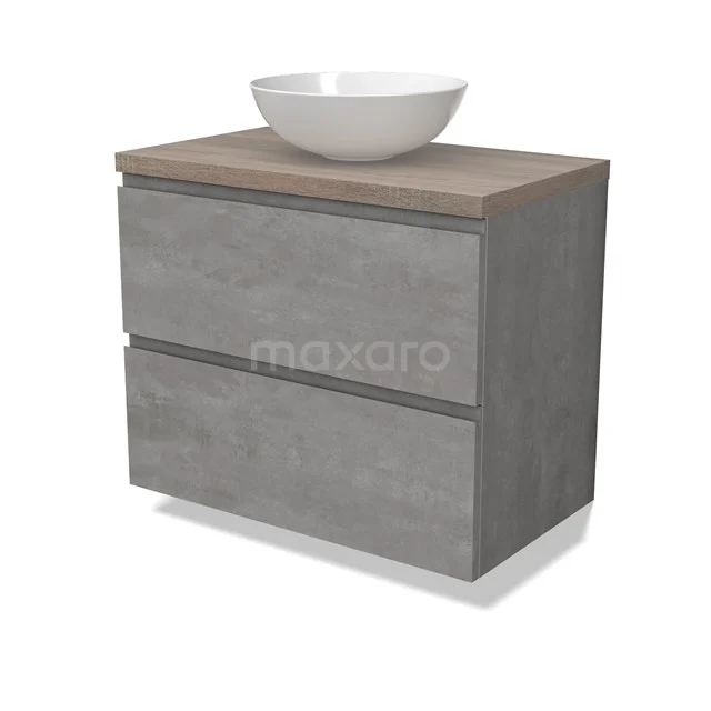 Modulo Plato Vanity units for countertop basin | 80 cm Light grey concrete Handle-less front Oak worktop 2 Stacked drawers BMK17-02859