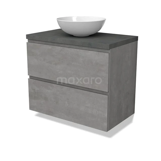 Modulo Plato Vanity units for countertop basin | 80 cm Light grey concrete Handle-less front Dark grey concrete worktop 2 Stacked drawers BMK17-02866