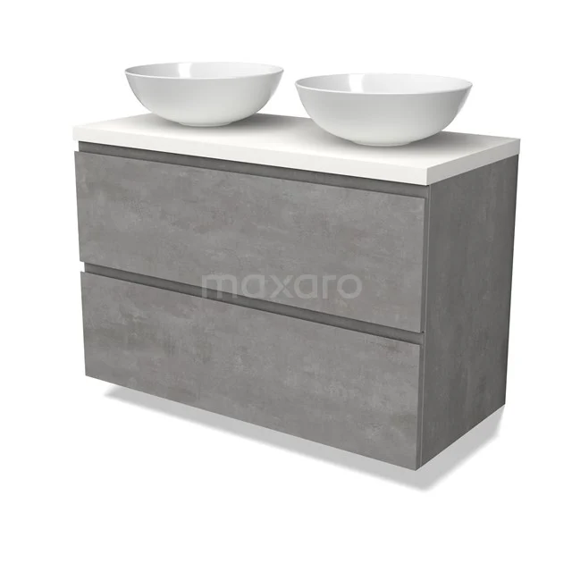 Modulo Plato Vanity units for countertop basin | 100 cm Light grey concrete Handle-less front Matte white worktop 2 Stacked drawers BMK17-02871
