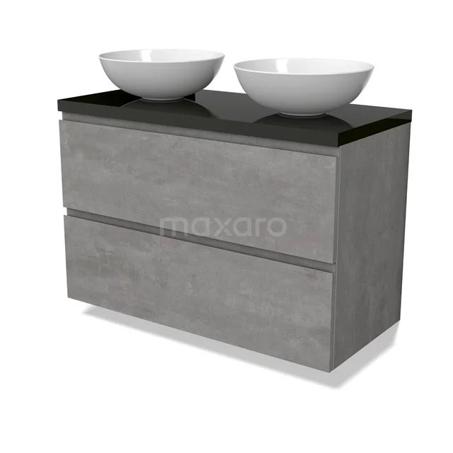 Modulo Plato Vanity units for countertop basin | 100 cm Light grey concrete Handle-less front High-gloss black worktop 2 Stacked drawers BMK17-02873