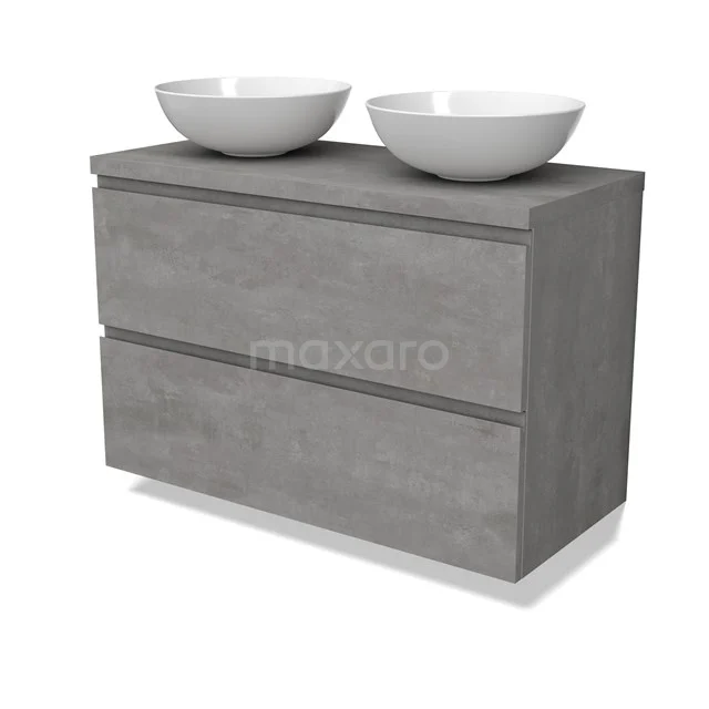 Modulo Plato Vanity units for countertop basin | 100 cm Light grey concrete Handle-less front Light grey concrete worktop 2 Stacked drawers BMK17-02882