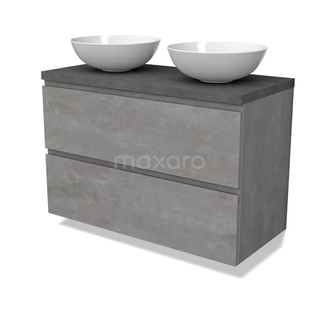 Modulo Plato Vanity units for countertop basin | 100 cm Light grey concrete Handle-less front Dark grey concrete worktop 2 Stacked drawers BMK17-02883