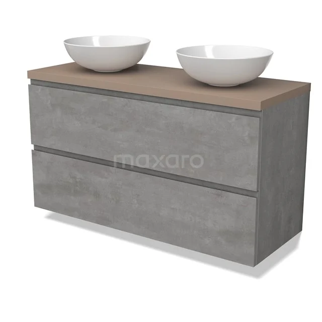 Modulo Plato Vanity units for countertop basin | 120 cm Light grey concrete Handle-less front Taupe worktop 2 Stacked drawers BMK17-02885