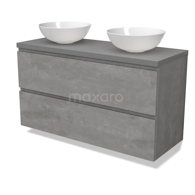 Modulo Plato Vanity units for countertop basin | 120 cm Light grey concrete Handle-less front Mid grey worktop 2 Stacked drawers BMK17-02886
