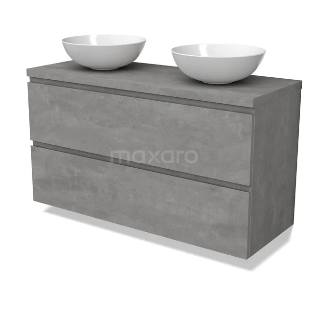 Modulo Plato Vanity units for countertop basin | 120 cm Light grey concrete Handle-less front Light grey concrete worktop 2 Stacked drawers BMK17-02899