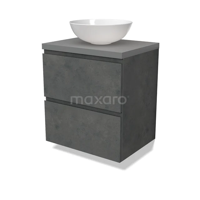 Modulo Plato Vanity units for countertop basin | 60 cm Dark grey concrete Handle-less front Mid grey worktop 2 Stacked drawers BMK17-02903