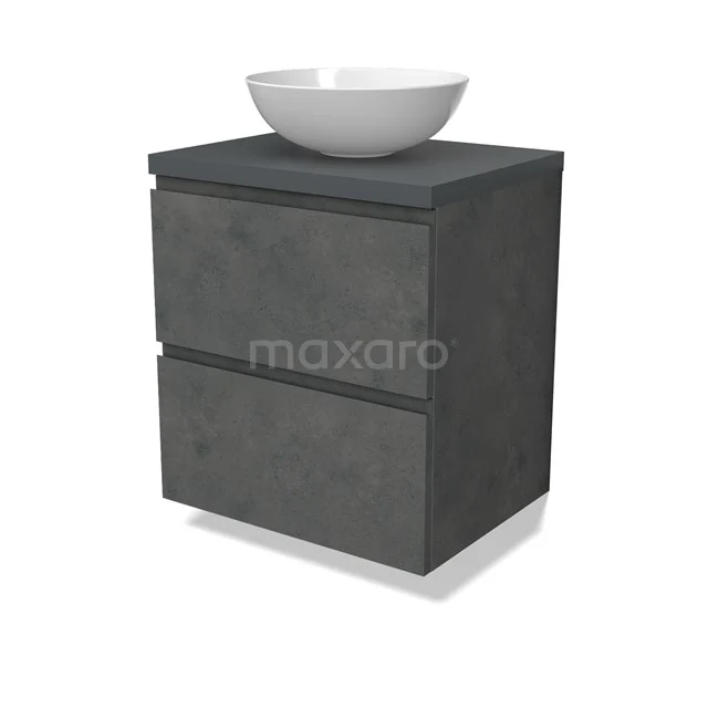 Modulo Plato Vanity units for countertop basin | 60 cm Dark grey concrete Handle-less front Dark grey worktop 2 Stacked drawers BMK17-02906