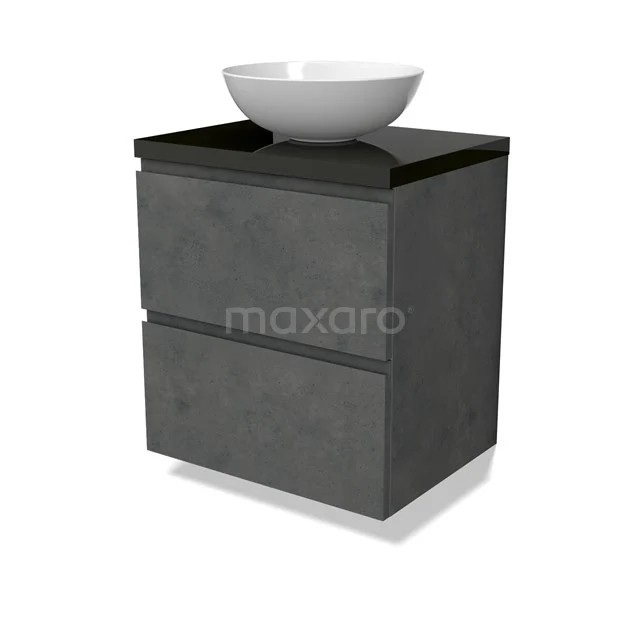Modulo Plato Vanity units for countertop basin | 60 cm Dark grey concrete Handle-less front High-gloss black worktop 2 Stacked drawers BMK17-02907