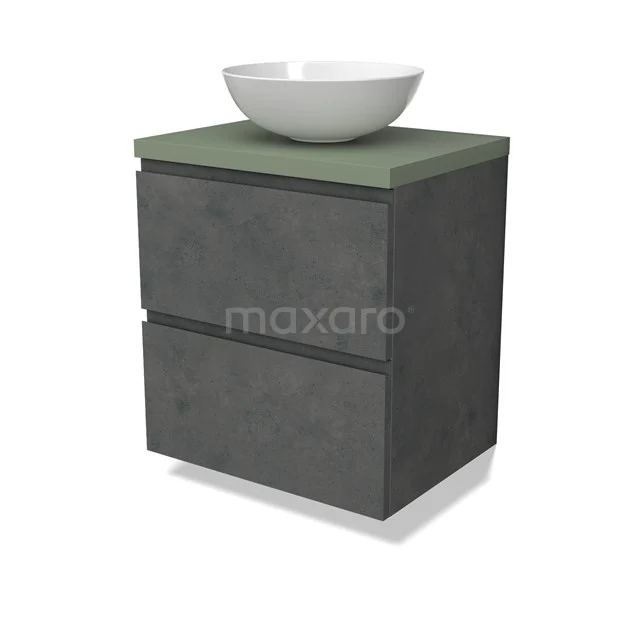 Modulo Plato Vanity units for countertop basin | 60 cm Dark grey concrete Handle-less front Sage green worktop 2 Stacked drawers BMK17-02908
