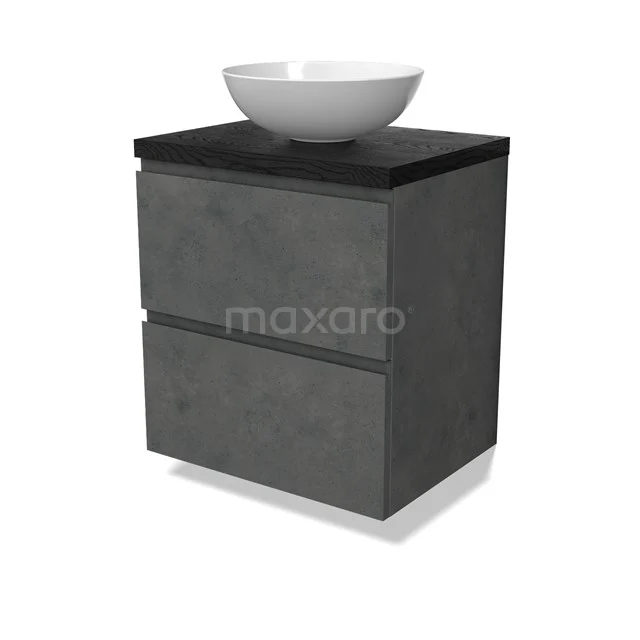 Modulo Plato Vanity units for countertop basin | 60 cm Dark grey concrete Handle-less front Black oak worktop 2 Stacked drawers BMK17-02909
