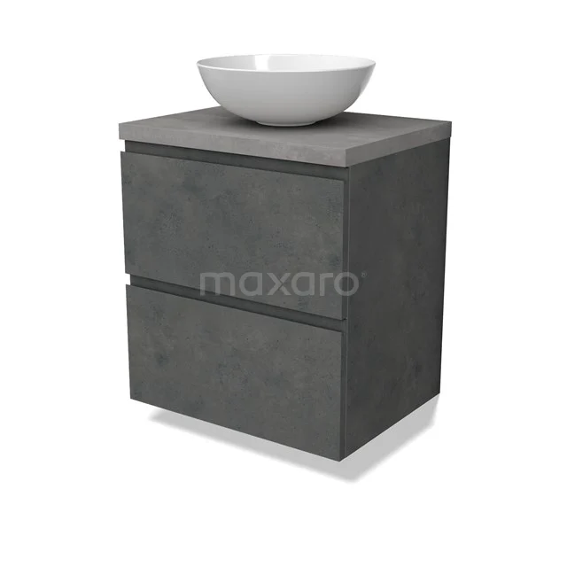 Modulo Plato Vanity units for countertop basin | 60 cm Dark grey concrete Handle-less front Light grey concrete worktop 2 Stacked drawers BMK17-02916