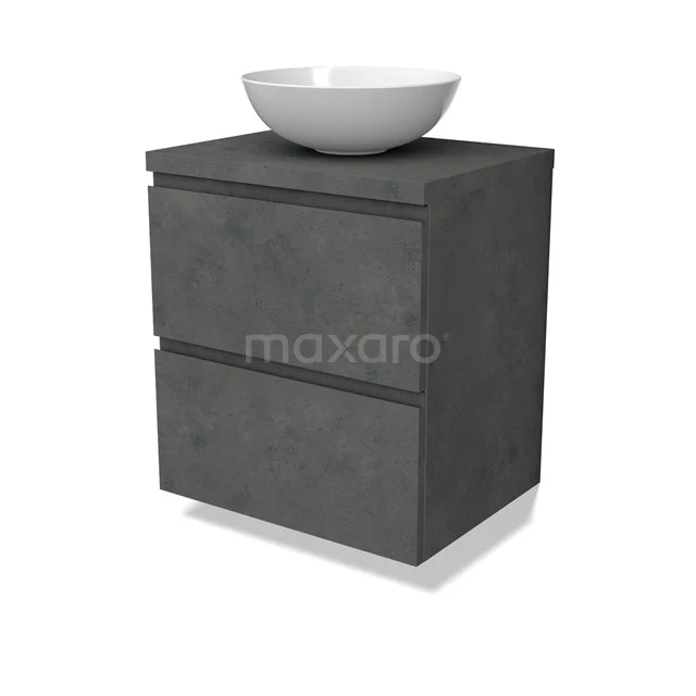 Modulo Plato Vanity units for countertop basin | 60 cm Dark grey concrete Handle-less front Dark grey concrete worktop 2 Stacked drawers BMK17-02917
