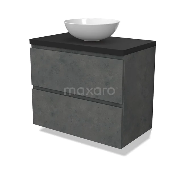 Modulo Plato Vanity units for countertop basin | 80 cm Dark grey concrete Handle-less front Matte black worktop 2 Stacked drawers BMK17-02918