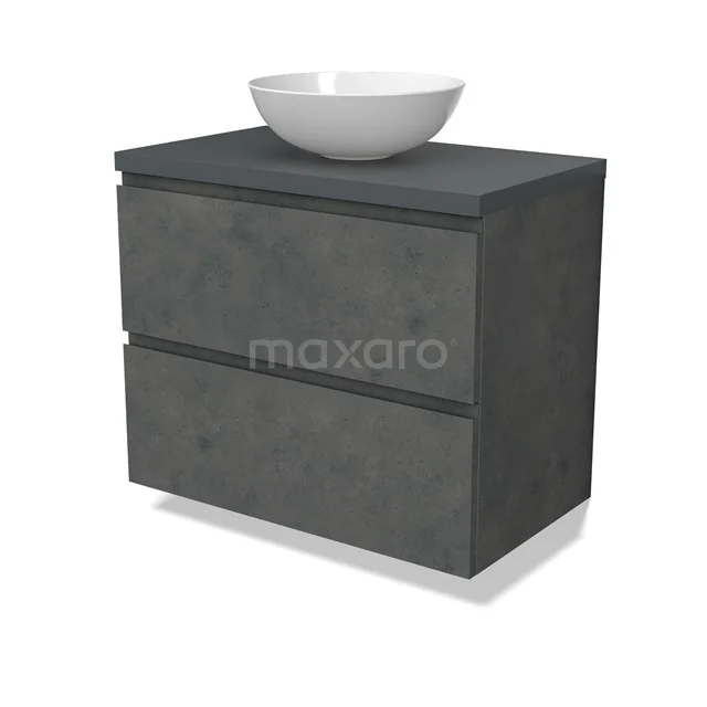Modulo Plato Vanity units for countertop basin | 80 cm Dark grey concrete Handle-less front Dark grey worktop 2 Stacked drawers BMK17-02923