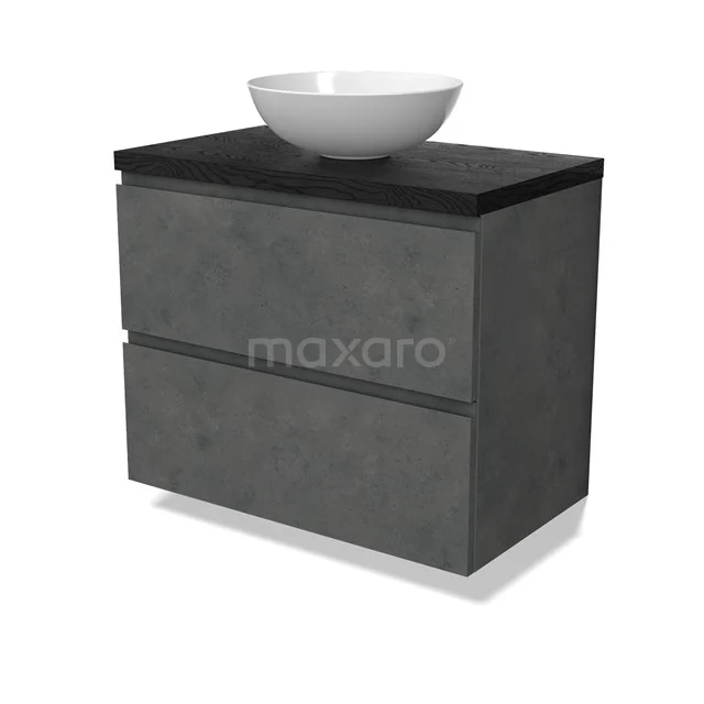 Modulo Plato Vanity units for countertop basin | 80 cm Dark grey concrete Handle-less front Black oak worktop 2 Stacked drawers BMK17-02926