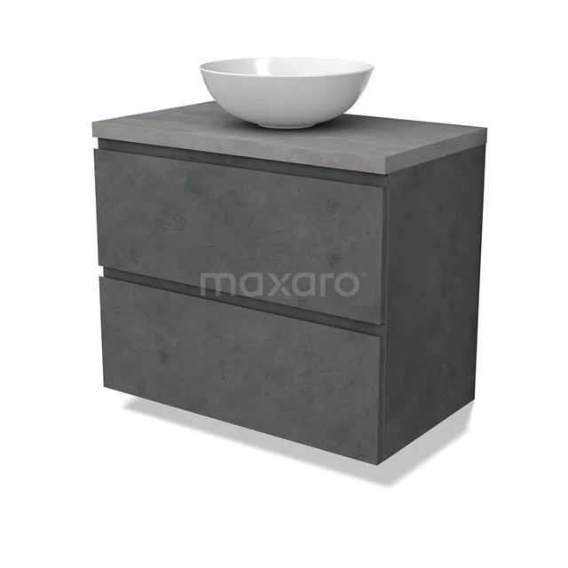 Modulo Plato Vanity units for countertop basin | 80 cm Dark grey concrete Handle-less front Light grey concrete worktop 2 Stacked drawers BMK17-02933