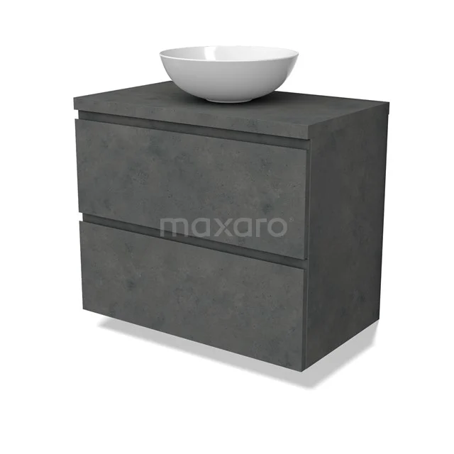 Modulo Plato Vanity units for countertop basin | 80 cm Dark grey concrete Handle-less front Dark grey concrete worktop 2 Stacked drawers BMK17-02934