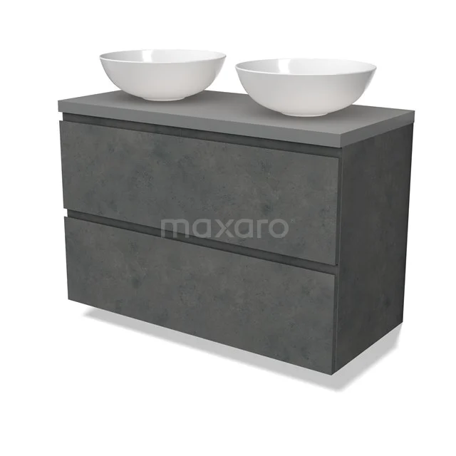 Modulo Plato Vanity units for countertop basin | 100 cm Dark grey concrete Handle-less front Mid grey worktop 2 Stacked drawers BMK17-02937