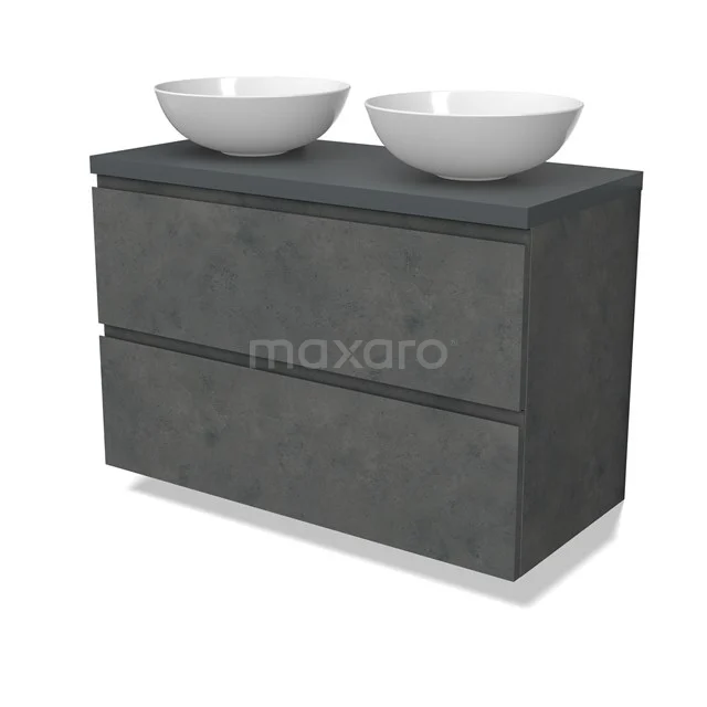 Modulo Plato Vanity units for countertop basin | 100 cm Dark grey concrete Handle-less front Dark grey worktop 2 Stacked drawers BMK17-02940
