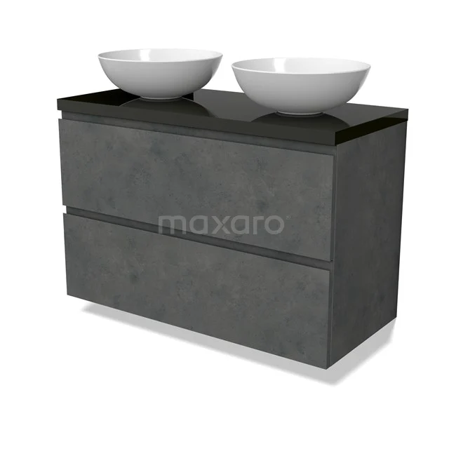 Modulo Plato Vanity units for countertop basin | 100 cm Dark grey concrete Handle-less front High-gloss black worktop 2 Stacked drawers BMK17-02941