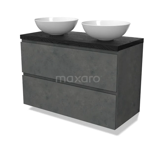Modulo Plato Vanity units for countertop basin | 100 cm Dark grey concrete Handle-less front Black oak worktop 2 Stacked drawers BMK17-02943