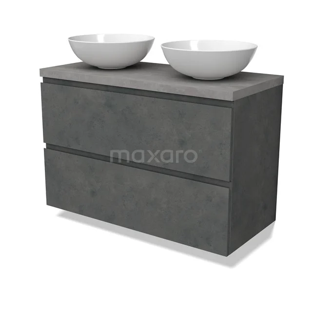 Modulo Plato Vanity units for countertop basin | 100 cm Dark grey concrete Handle-less front Light grey concrete worktop 2 Stacked drawers BMK17-02950