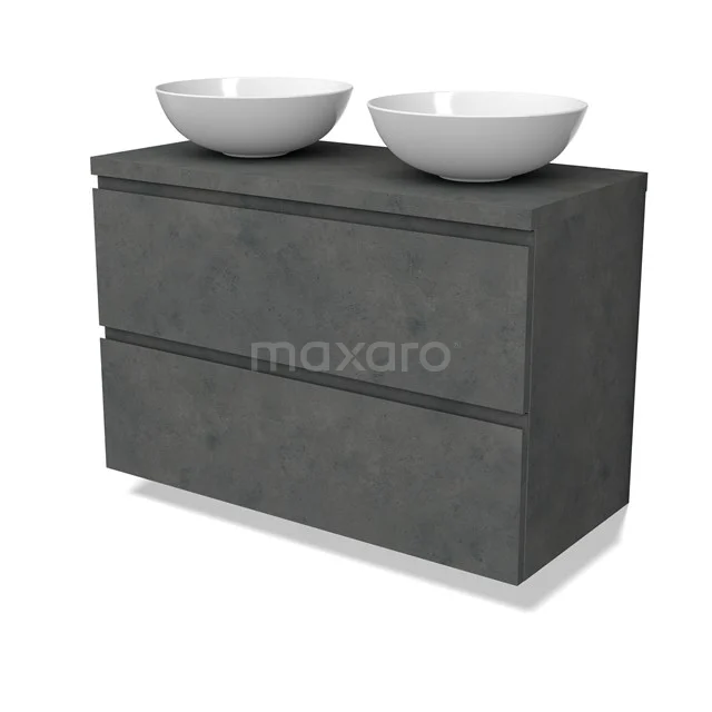 Modulo Plato Vanity units for countertop basin | 100 cm Dark grey concrete Handle-less front Dark grey concrete worktop 2 Stacked drawers BMK17-02951