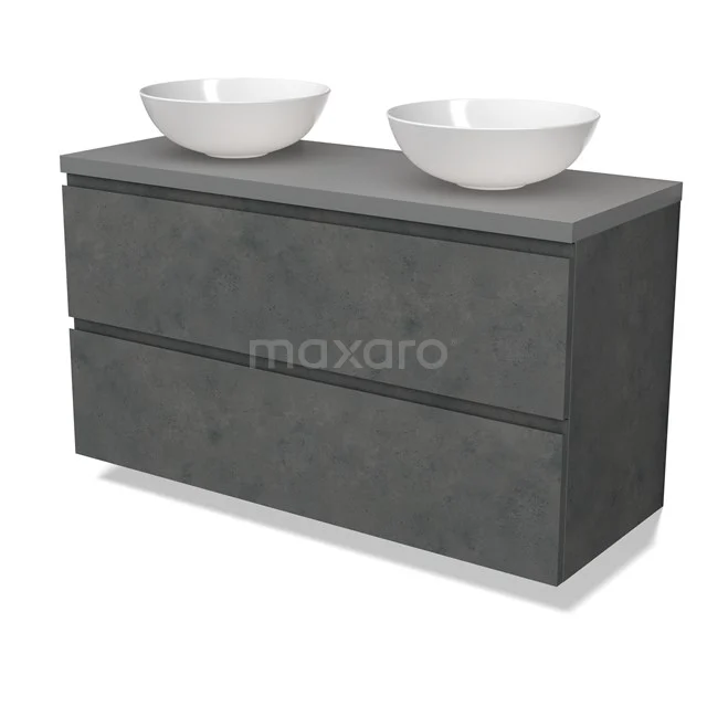 Modulo Plato Vanity units for countertop basin | 120 cm Dark grey concrete Handle-less front Mid grey worktop 2 Stacked drawers BMK17-02954