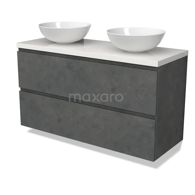 Modulo Plato Vanity units for countertop basin | 120 cm Dark grey concrete Handle-less front High-gloss white worktop 2 Stacked drawers BMK17-02955