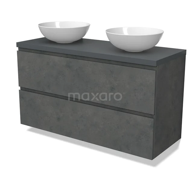 Modulo Plato Vanity units for countertop basin | 120 cm Dark grey concrete Handle-less front Dark grey worktop 2 Stacked drawers BMK17-02957