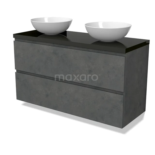 Modulo Plato Vanity units for countertop basin | 120 cm Dark grey concrete Handle-less front High-gloss black worktop 2 Stacked drawers BMK17-02958