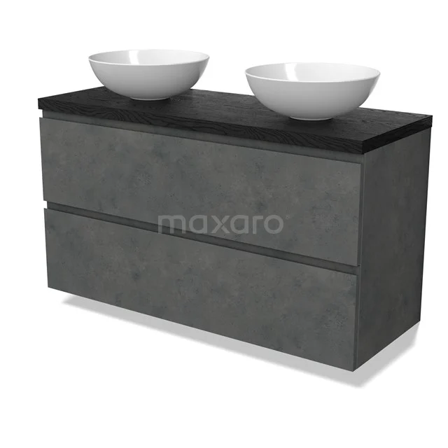 Modulo Plato Vanity units for countertop basin | 120 cm Dark grey concrete Handle-less front Black oak worktop 2 Stacked drawers BMK17-02960