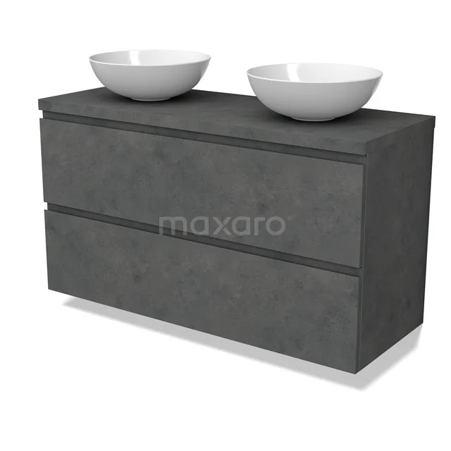 Modulo Plato Vanity units for countertop basin | 120 cm Dark grey concrete Handle-less front Dark grey concrete worktop 2 Stacked drawers BMK17-02968