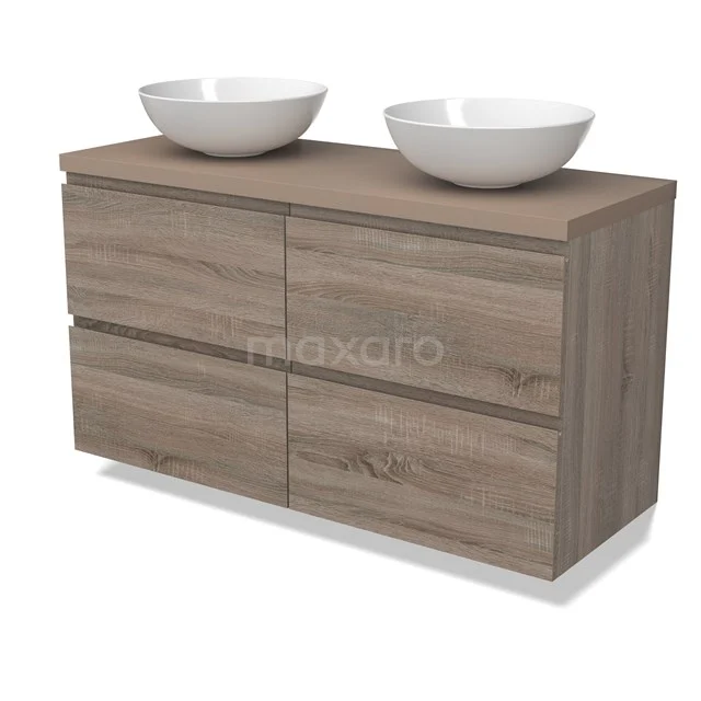 Modulo Plato Vanity units for countertop basin | 120 cm Oak Handle-less front Taupe worktop 4 drawers BMK18-01801