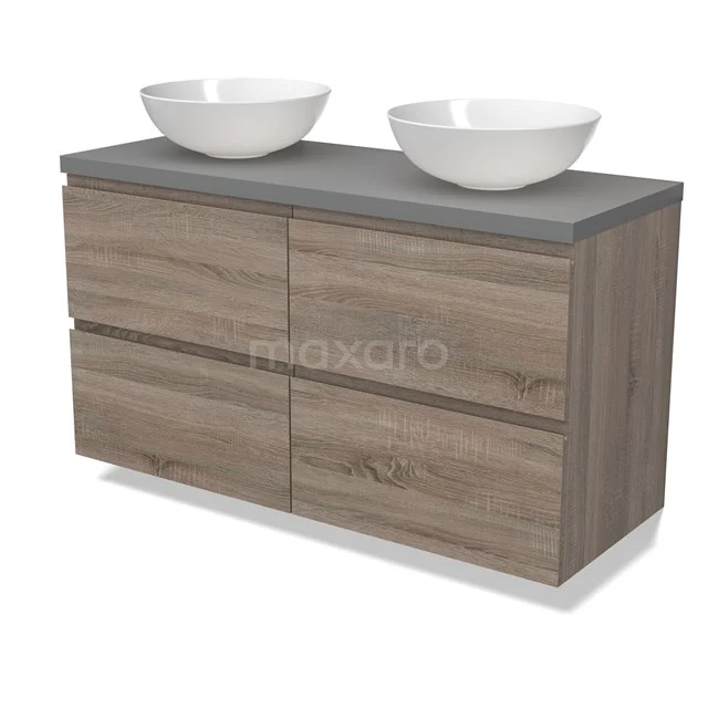 Modulo Plato Vanity units for countertop basin | 120 cm Oak Handle-less front Mid grey worktop 4 drawers BMK18-01802