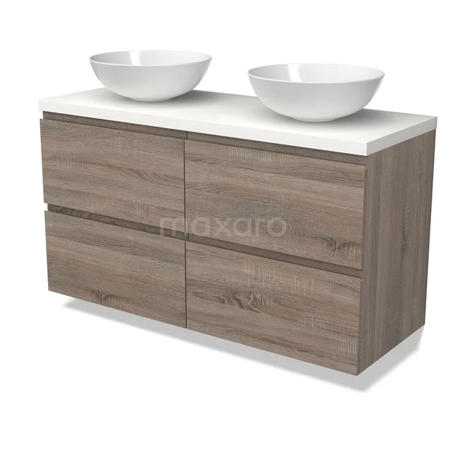 Modulo Plato Vanity units for countertop basin | 120 cm Oak Handle-less front Matte white worktop 4 drawers BMK18-01804