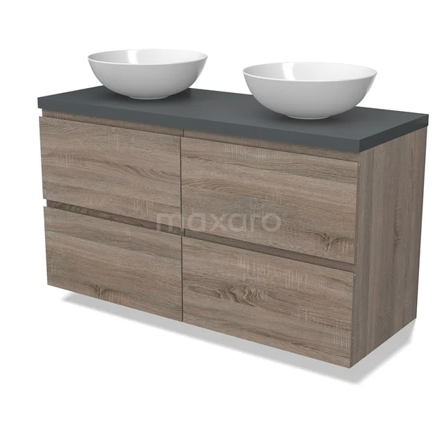 Modulo Plato Vanity units for countertop basin | 120 cm Oak Handle-less front Dark grey worktop 4 drawers BMK18-01805