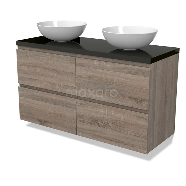 Modulo Plato Vanity units for countertop basin | 120 cm Oak Handle-less front High-gloss black worktop 4 drawers BMK18-01806