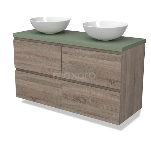 Modulo Plato Vanity units for countertop basin | 120 cm Oak Handle-less front Sage green worktop 4 drawers BMK18-01807