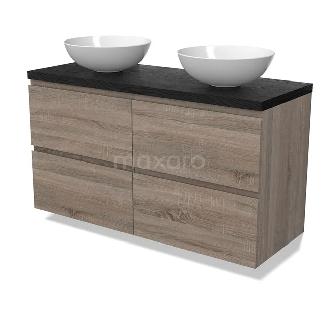 Modulo Plato Vanity units for countertop basin | 120 cm Oak Handle-less front Black oak worktop 4 drawers BMK18-01808