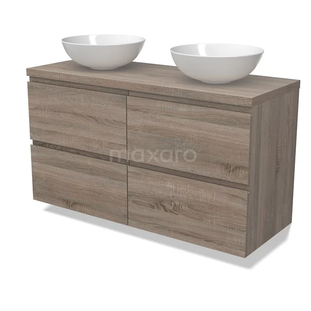 Modulo Plato Vanity units for countertop basin | 120 cm Oak Handle-less front Oak worktop 4 drawers BMK18-01809