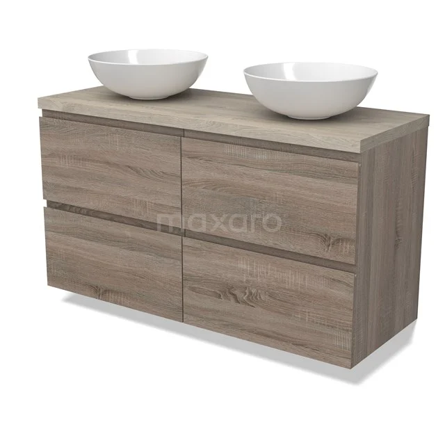 Modulo Plato Vanity units for countertop basin | 120 cm Oak Handle-less front Light grey oak worktop 4 drawers BMK18-01810