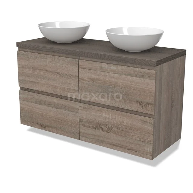 Modulo Plato Vanity units for countertop basin | 120 cm Oak Handle-less front Dark brown oak worktop 4 drawers BMK18-01813