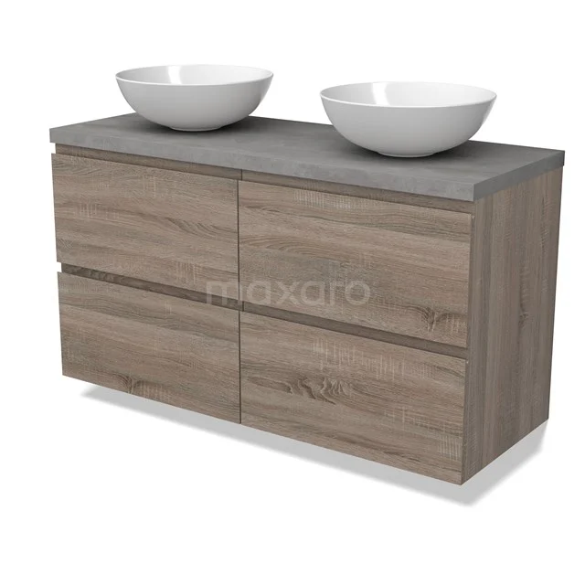 Modulo Plato Vanity units for countertop basin | 120 cm Oak Handle-less front Light grey concrete worktop 4 drawers BMK18-01815