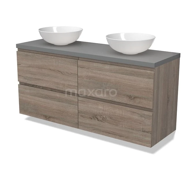 Modulo Plato Badkamermeubel voor waskom | 140 cm Eiken Greeploos front Middengrijs blad 4 lades BMK18-01818