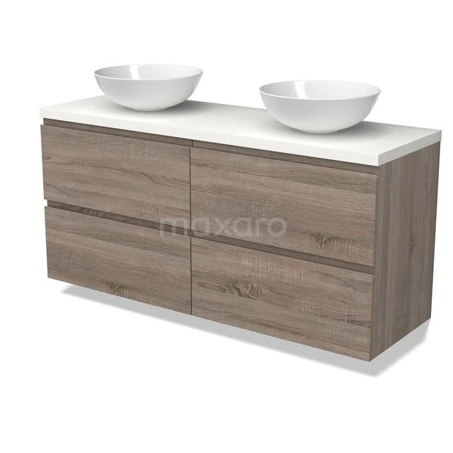 Modulo Plato Vanity units for countertop basin | 140 cm Oak Handle-less front Matte white worktop 4 drawers BMK18-01820