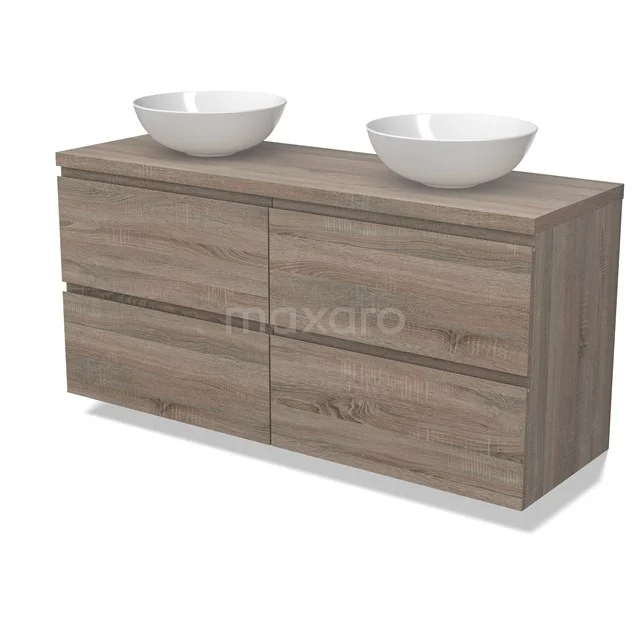 Modulo Plato Vanity units for countertop basin | 140 cm Oak Handle-less front Oak worktop 4 drawers BMK18-01823